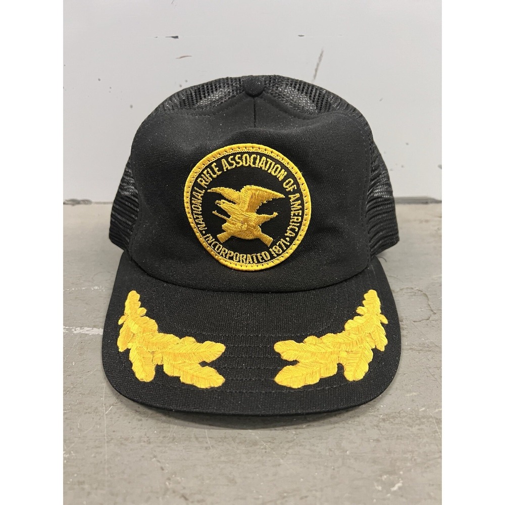 NRA National Rifle Association of America 1871 Cap Black Yellow Adjustable Hat